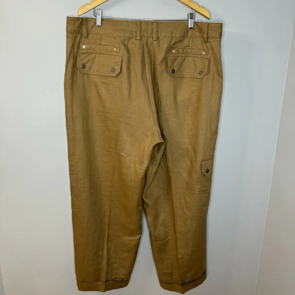 Royal Prestige Linen Pant Cargo Packet Straight Leg  Summer Vacation Sz 40